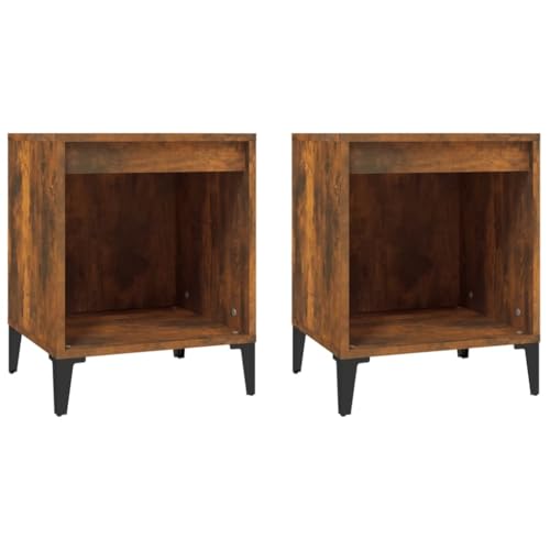 2 STK. Nachttische aus Räuchereiche & Metall | Modernes Design 40x35x50 cm | Stabiles Holzwerkstoff-Material | Ideal für Schlafzimmer & kleine Wohnungen