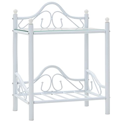 LVHUIDEH Nachttisch mit 2 Ablagen, Beistelltisch, kompakte Nachtschrank, Telefontisch, Ablagetisch, Nachtkonsole für Schlafzimmer Wohnzimmer, 45 x 30.5 x 60 cm, Stahl und Hartglas