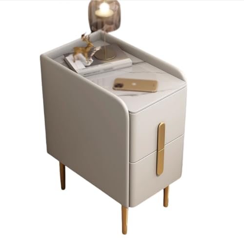 HJYBFA Holzschrank mit Schieferplatte, Mini 2 Schubladen, einfacher Nachttisch, geeignet für Schlafzimmer, kleine Wohnungen, Ecken (braun, mittel)