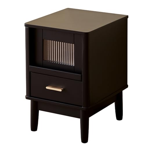 AOZENG Nachttischschrank Aus Massivholz Mit Schubladen, Moderner Quadratischer Nachttisch, Kreativer Sofa-Beistelltisch, 35cm/13.78in Mehrzweck-Minimalistische Möbel, Für Wohnzimmer, Balkon(Black)