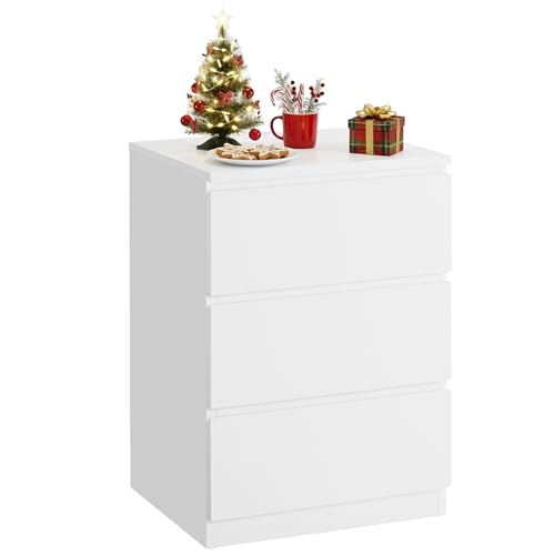 VASAGLE Kailyn Kollektion - Nachttisch mit Steckdosenleiste, Beistelltisch, 3 Schubladen, 2 AC-Steckdosen, 2 USB-A-Anschlüsse, modern, wolkenweiß LET631W14