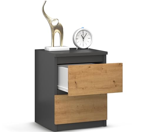 Beneli Nachttisch Anthrazit 30x30x40 cm, Schubladenschränkchen mit 2 Schubladen, Modernes Beistellmöbel für Wohnzimmer, Flur & Schlafzimmer, Elegantes Design
