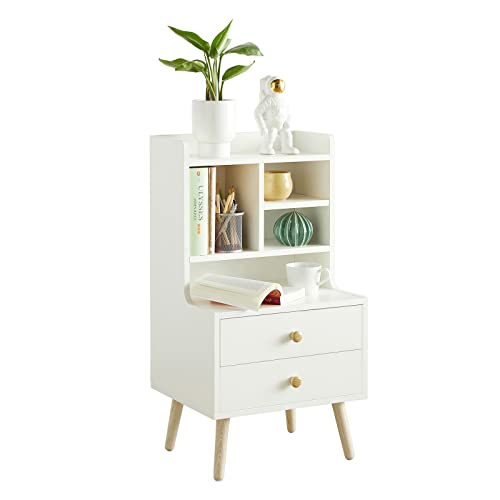 SoBuy FBT100-W Nachttisch mit 2 Schubladen und offenen Fächern Sofatisch Beistelltisch Telefontisch Nachtschrank Nachtkommode BHT ca.: 43x81x36cm