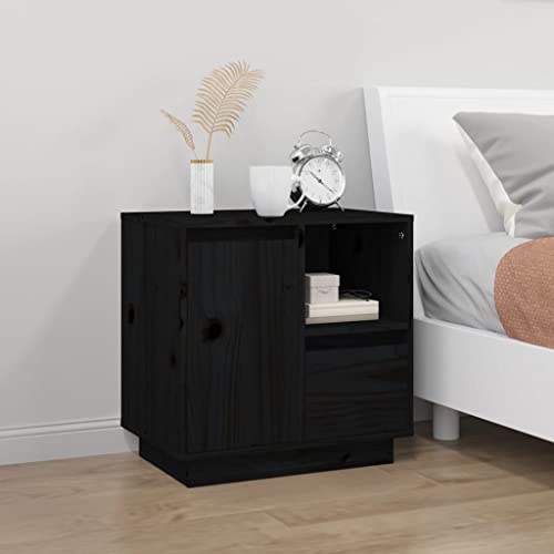 MOBCANT Nachttisch, Bett Organizer Couchtisch Nachtisch Telefontisch Geeignet für Wohnstube Hotel Schlafzimmer Wohnung Schwarz 50x34x50 cm Massivholz Kiefer