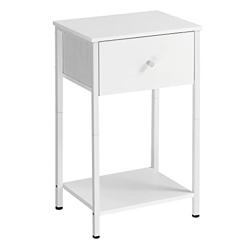 VASAGLE Nachttisch, Beistelltisch mit Stoff-Schublade, 61 cm hoher Nachtschrank, mit Ablage, für Wohnzimmer, Schlafzimmer, weiß LGS021W14