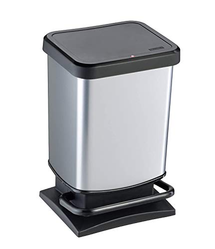 Rotho Paso Mülleimer 20l mit Deckel, Kunststoff (PP) BPA-frei, silber metallic, 20 Liter (29,3 x 26,6 x 45,7 cm)