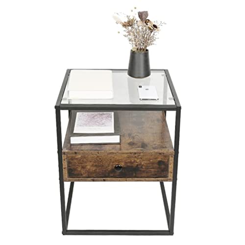 P9IDEDFH Nachttisch im Industriestil, Glas, Metall, Schrank, Schlafzimmer, Spind, Nachttische, vielseitiger Couchtisch, Schlafzimmermöbel