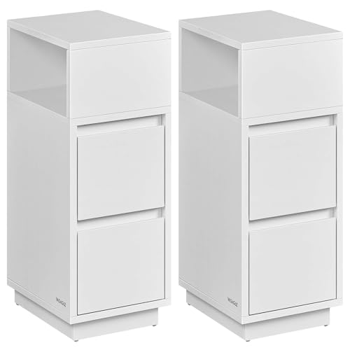 VASAGLE Nachttisch 2er Set, schmal, Beistelltisch mit 2 Schubladen, offenes Fach nach Links oder rechts flexibel montierbar, für Schlafzimmer, Wohnzimmer, wolkenweiß LET856W01