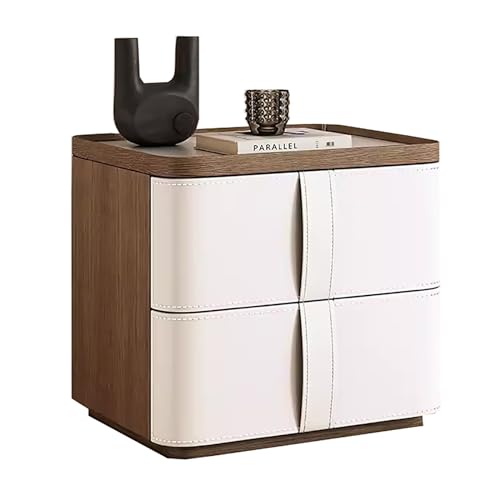 Mid-Century Moderner Nachttisch aus Kunstleder mit Steinplatte und 2 Schubladen, perfekt für Wohnzimmer oder Schlafzimmer
