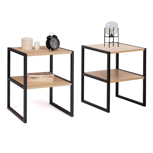 IDMarket - 2 Nachttische Detroit Beistelltische Holz und Metall schwarz Industriedesign