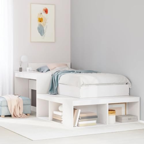 SKM Nachttisch mit Schreibtisch Weiß 222x107x75 cm Massivholz,Möbel,Tische, Nachttische,Weiß,26.3KG, 855757