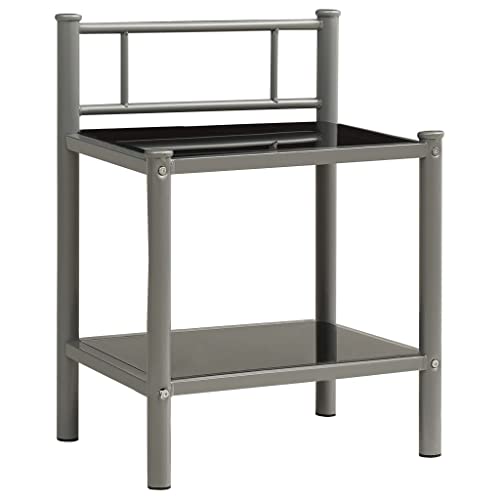 Eleganz Nachttisch Grau und Schwarz 45x34,5x60,5 cm aus Glas und pulverbeschichtetem Metall - Moderner Beistelltisch für Schlafzimmer und Wohnzimmer