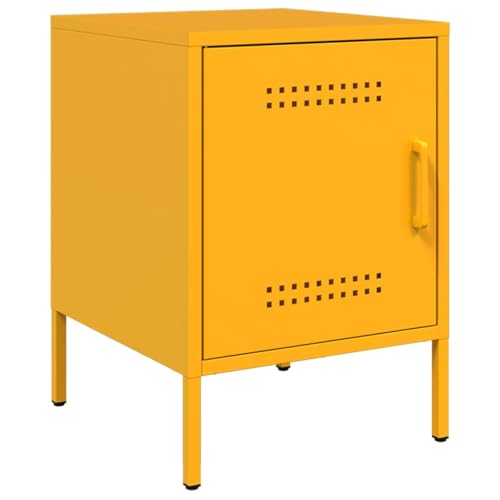 vidaXL Nachttisch, Nachtschrank mit Stauraum, Nachtkommode für Schlafzimmer, Nachtkonsole Beistelltisch, Industrie-Stil, Senfgelb Stahl