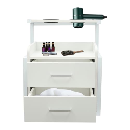 NoneDanGee Wandschrank, Salon-Wandschrank mit Schubladen und Haartrocknerhaltern, Hängend Nachttisch, Werkzeugschrank, Multifunktional Wandmontiert Hängeschrank 40 * 30 * 48cm (Silber?Weiß)