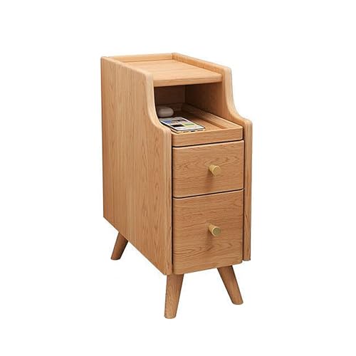 Nachttische schmal aus Massivholz mit Schubladen, kein Zusammenbau erforderlich, Beistelltisch aus Holz mit Massivholzbeinen