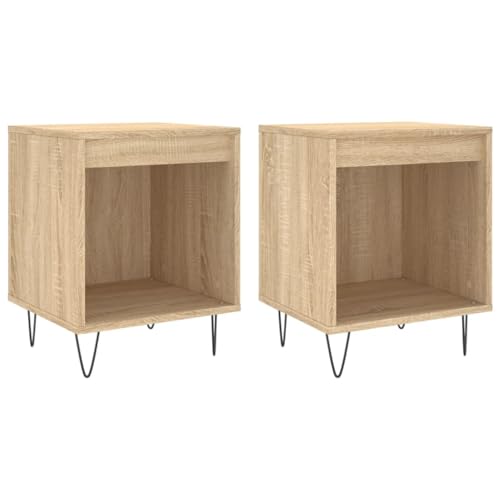 Eleganz Nachttische 2 STK. Sonoma-Eiche 40x35x50 cm aus Holzwerkstoff & Metall - Modern & Langlebig für Schlafzimmer & Gästezimmer