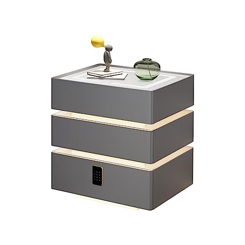XMDEUR Moderner Nachttisch mit dimmbarer Beleuchtung. Eleganter Beistelltisch mit 3 Schubladen und USB-Ladeanschluss. Sicherer Nachttisch mit Zahlenschloss zur Aufbewahrung im Schlafzimmer.
