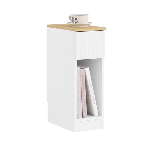 SoBuy schmal Nachtschrank Beistelltisch Schublade Ablage Nachtkästchen Nightstand für Wohnzimmer Weiß B20 x T35 x H60 cm FBT111 W