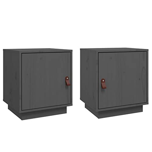 Makastle Nachttische 2er Set, Night Stand Nachtschrank Schlichter Beistelltisch Kommode für Schlafzimmer Wohnzimmer, Grau 40x34x45 cm Massivholz Kiefer