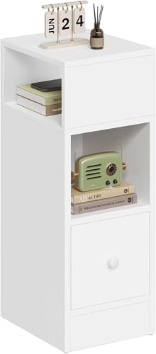 EUGAD Nachttisch schmal weiß, Beistelltisch mit 2 offenen Ablagen und 1 Schublade, 25x66x30 cm, Nachtschrank im Schlafzimmer, Nachtkästchen aus Holzwerkstoff, 0179ZZ