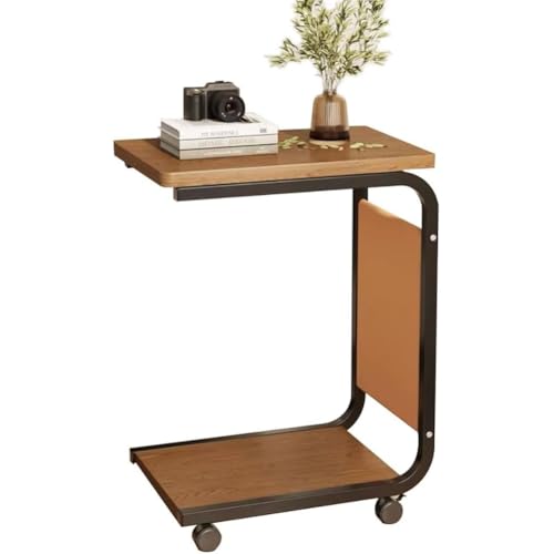 C-förmiger Beistelltisch aus Walnussholz, mit Stauraum, rollbarer Couch- und Bett-Beistelltisch, TV-Tablett für Wohnzimmer, moderner ghtstand, platzsparende Möbellösung