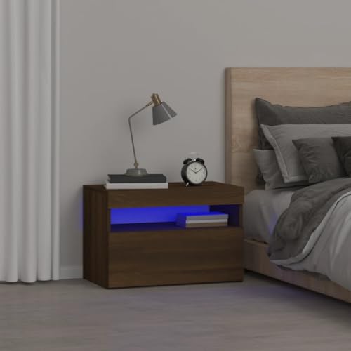 WIOXZS Nachtschrank Beistellschrank mit LED-Beleuchtung Aufbewahrungsschrank Multifunktional Ablagetisch Nachtkommode Möbel für Schlafzimmer Schlanken Design Braun Eichen-Optik 60x35x40 cm
