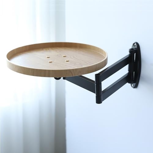 Faltbarer runder Tisch, 30 cm, verstellbarer drehbarer Nachttisch mit einziehbarer Halterung und ausziehbarem Ablagetablett, kompakter Beistelltisch aus weißer Eiche für kleine Räume