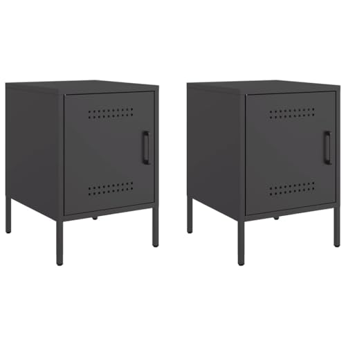 vidaXL Nachttisch 2 STK., Nachtschrank mit Stauraum, Nachtkommode für Schlafzimmer, Nachtkonsole Beistelltisch, Industrie-Stil, Schwarz Stahl