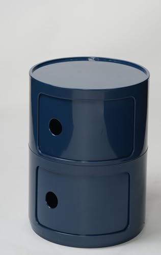 Componibili 3/4/2 Nachttisch Rund mit Schublade | Runder Badezimmerschrank Schmal Eckregal Beistelltisch mit Schiebetür, Sofa Tisch Moderner Side-Table Vorratsschrank(Blue,2 Tier)