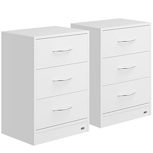 Casaria® 2X Weiß 3 Schubladen Kabelführung Wandbefestigung Boxspringbett Schlafzimmer Nachtschrank Nachtkonsole Nachtkommode 54x39x28cm