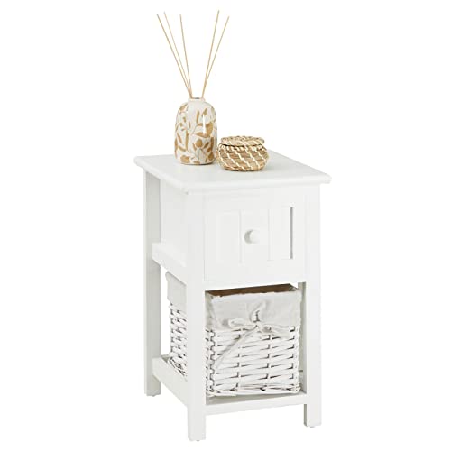 CARO-Möbel Nachttisch Messina aus Holz in weiß im Boho Style, Kommode mit 1 Schublade und 1 Korb aus Massivholz, Vintage Stil