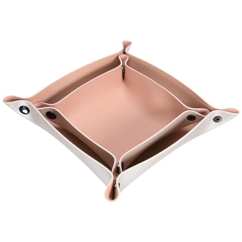 QUARKZMAN 2 Stück PU-Leder Ablage Unisex Faltbare Kleine Ablage Organizer Tragbare Nachttisch Nachttisch Ablage für Schlüssel Geldbörse Uhr Schmuck Würfel, Pink Silber