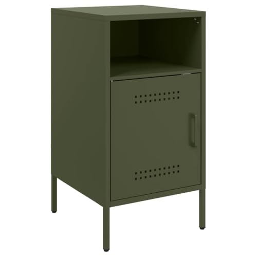 vidaXL Nachttisch, Nachtschrank mit Stauraum, Nachtkommode Verstellbare Schraubfüße, Nachtkonsole, Industrie-Stil, Olivgrün Kaltgewalzter Stahl