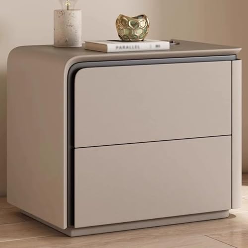 Stilvoller Nachttisch aus Holz mit 2 Schubladen, Kunstleder-Finish, keine Installation erforderlich, perfekt für Schlafzimmer oder Sofa, 40 cm, Khaki