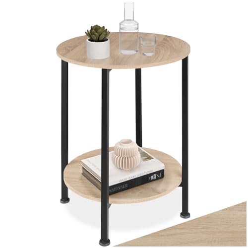 tectake® Beistelltisch rund, Beistelltisch Couch, Couchtisch mit Stauraum Ø 45 x 64 cm, Nachttisch Deko Schlafzimmer Möbel, Deko Wohnzimmer Möbel, Blumenhocker - Industrial Holz hell, Eiche Sonoma