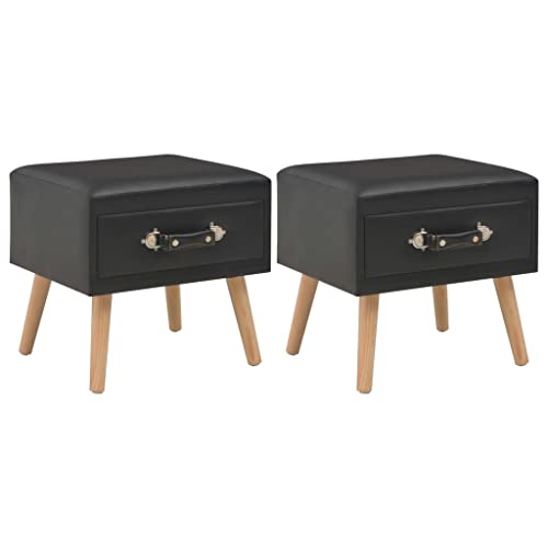 LVHUIDEH Nachttisch mit 1 Schublade, 2er Set, Beistelltisch, kompakte Nachtschrank, Telefontisch, Nachtkonsole für Schlafzimmer Wohnzimmer, 40 x 35 x 40 cm, Kunstleder + massives Kiefernholz