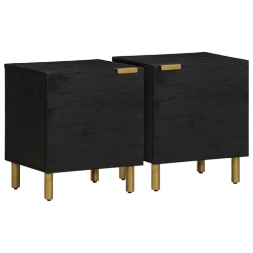 SDWEHO7 Nachttisch 2er Set, Side Table mit Tür, Kaffeetisch, Beistelltisch für Schlafzimmer, Wohnzimmer, Schwarz 40x33x46 cm Massivholz Mango