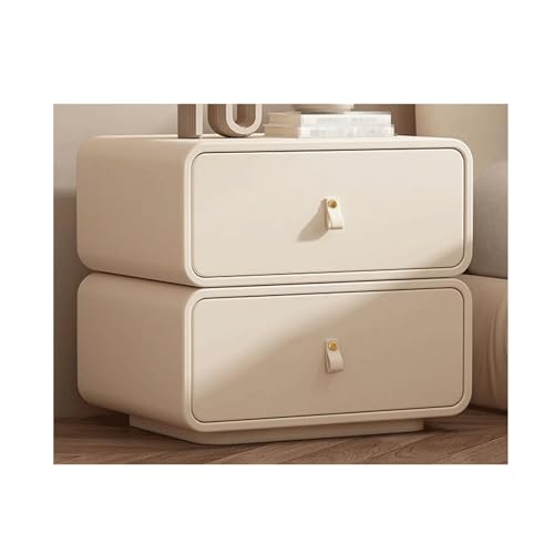 IROEJT Cremeweißer Nachttisch mit 2/3 Schubladen, minimalistischer Aufbewahrungsschrank aus Leder und Massivholz für kleine Räume, Schlafzimmer oder Wohnzimmer?White 18.9in