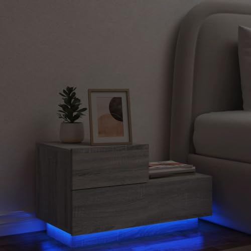 Xichuzi Nachttisch mit Leuchten Grau Sonoma 70x36x40,5 cm, Nachtschrank, Nachtkästchen, Bedside Table, Nachtkommode, Nightstand, Nachttischschrank, Nachtkonsole - 836782