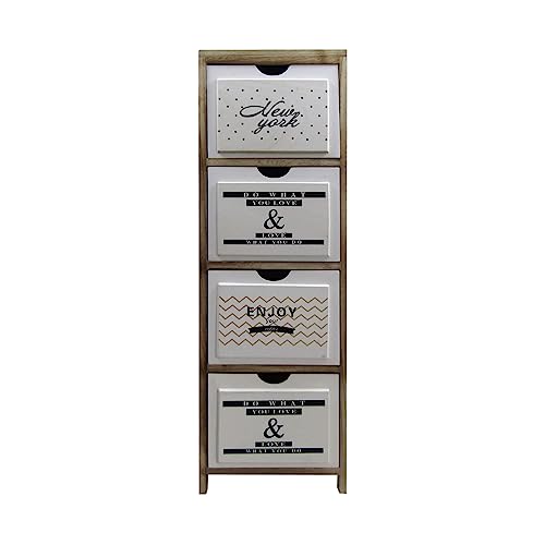 Rebecca Mobili Zusammengebaute Kommode, schmaler Nachttisch, 4 Schubladen, Hellbraun Weiß Schwarz, Holz, skandinavischer Stil, für Badezimmer Schlafzimmer - Maße: 97 x 30 x 24 cm (HxLxB) - Art. RE6501