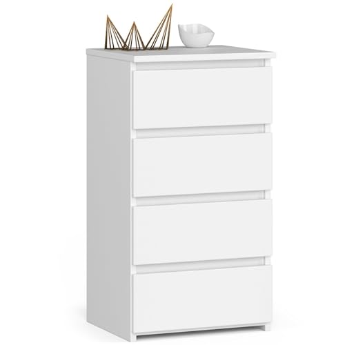 Home Collective Kommode mit Vier Schubladen, elegant, für minimalistische Innenräume, 74 cm hoch und 40 cm breit, Wohnzimmer, Schlafzimmer, Flur, Schrank, Sideboard, Highboard, viel Stauraum, weiß