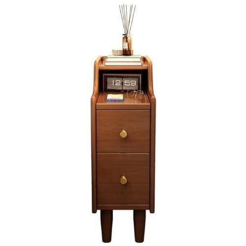 MGHRUEWH Nachttisch Aus Massivholz, Ultraschmal 20 cm, Extrem Schmaler Nachttischschrank, Schlafzimmer-Lückenregal ,Walnut