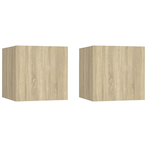 Fasba Nachttische 2 STK. Sonoma-Eiche 30,5x30x30 cm Holzwerkstoff, Beistelltisch mit viel Stauraum, Nachtschrank, Nachtkommode, Nachtkonsole