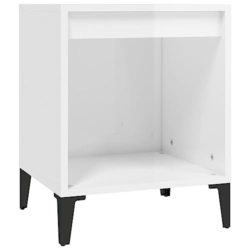 Eleganz Nachttisch Hochglanz-Weiß 40x35x50 cm - Moderner Beistelltisch aus Holzwerkstoff & Metall für Schlafzimmer, Kompakt & Stilvoll