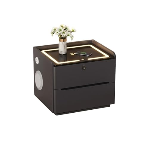Multifunktionaler Nachttisch aus Holz, moderner schwarzer mit Zwei Schubladen fürs Schlafzimmer Nachttisch(Groß)