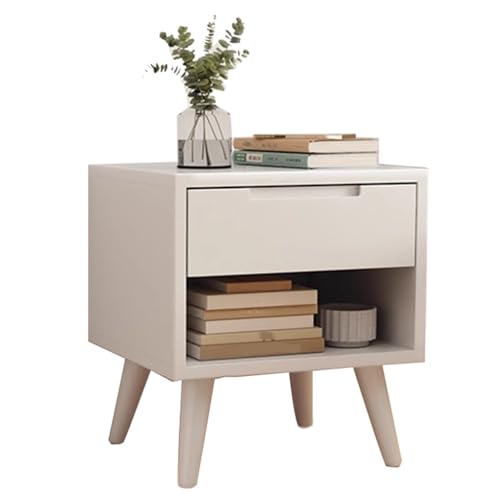 Easnuroz Nachttisch Beistelltisch Mit Schublade Schlafzimmer Nachttischschrank Aus Holz Akzent Nachttisch Mit Lagerung for Schlafzimmer?Wohnzimmer(W eiß,41 * 39 * 50cm)