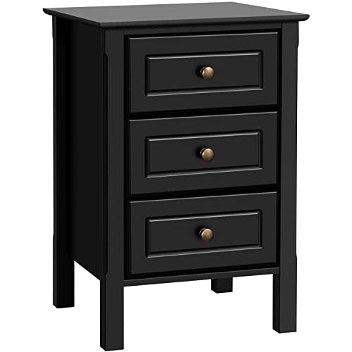 Yaheetech Nachttisch Nachtschrank Boxspringbett, Nachtkonsole Nachtkommode mit 3 Schubladen, Beistelltisch Sofatisch für Schlafzimmer und Wohnzimmer, LBH ca. 40 x 40 x 60 cm, Schwarz