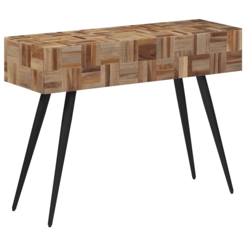Owoxanthellate Konsolentisch 110x34x80 cm aus recyceltem Teak Massivholz mit grauem Finish und Eisengestell Modernes Design Robust und Langlebig für Flur Wohnzimmer Schlafzimmer