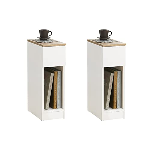 SoBuy FBT111 WNx2 2er Set Schublade für Boxspringbett Sofatisch 2 stücke Beistelltisch schmal Telefontisch Nachtschrank Nachtkommode weiß BHT ca.: 20x60x35cm