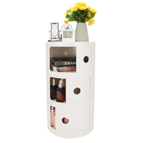 MGHRUEWH Runder, Schmaler Lagerschrank, Kleiner Stilvoller Lagerschrank, Keine Installation Erforderlich, Geeignet Für Wohnzimmer, Kleiner Raum,Weiß,3tier